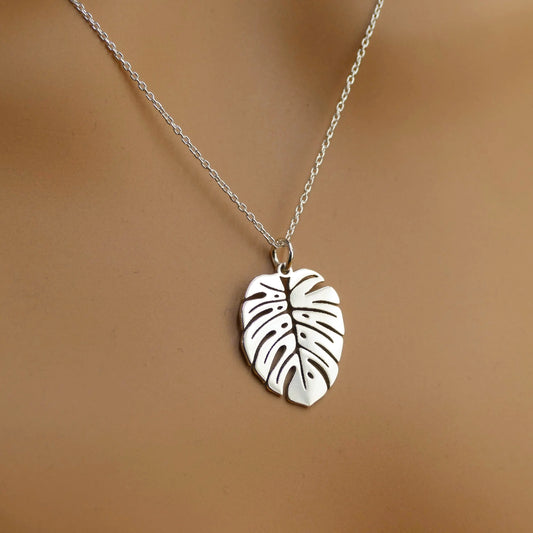 Monstera Leaf Necklace - Tropical Botanical Pendant by Apsley & Heron