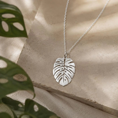 Monstera Leaf Necklace - Tropical Botanical Pendant by Apsley & Heron