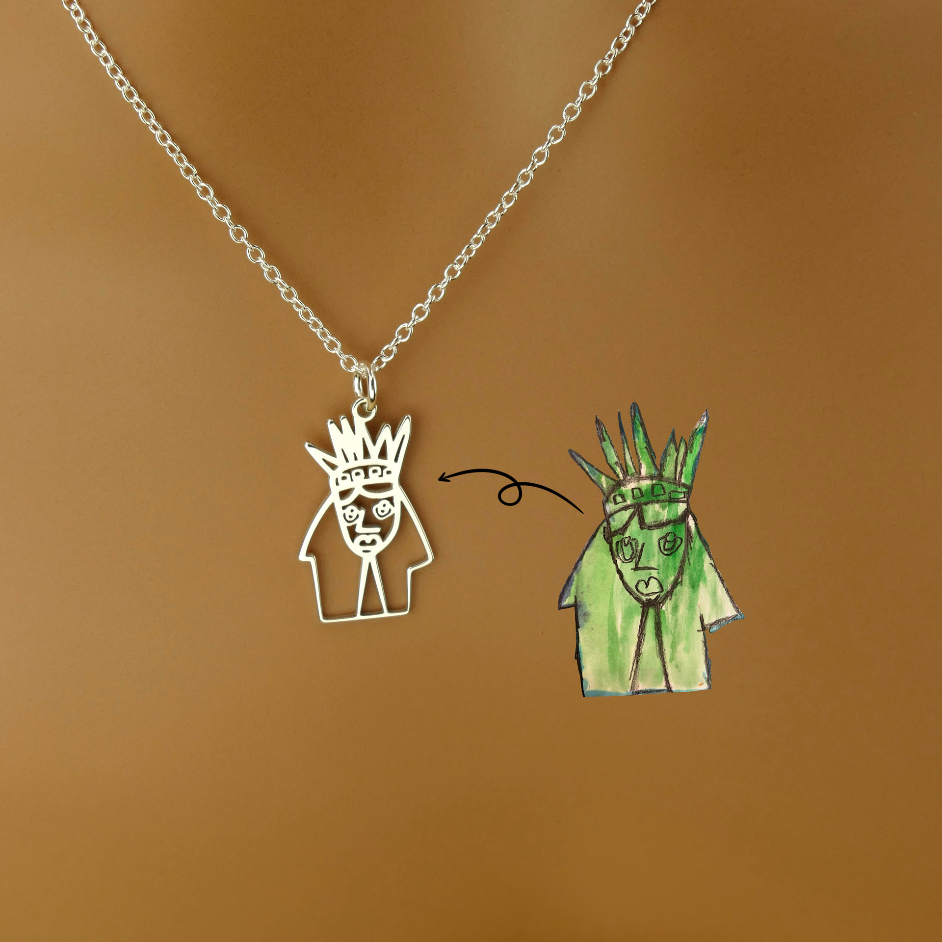 Personalised Kids Artwork Necklace – Custom Children’s Drawing Pendant in Sterling Silver