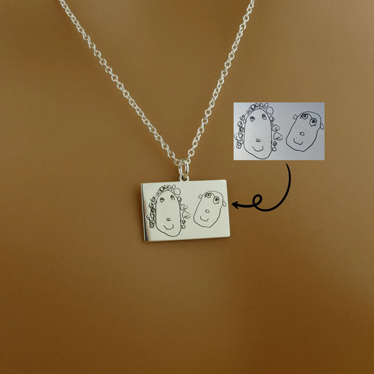 Personalised Kids Drawing Necklace in Sterling Silver by Apsley and Heron