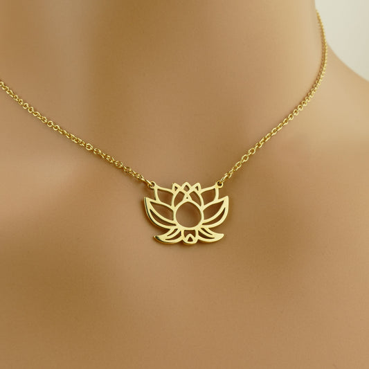 Lotus Flower Necklace in Sterling Silver by Apsley and Heron