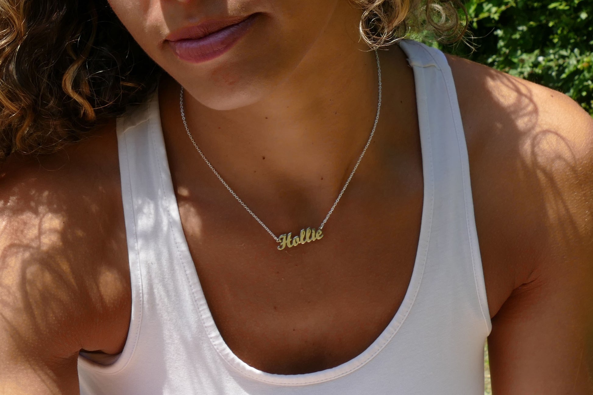 Model Wearing Personalised Sterling Silver Name Necklace