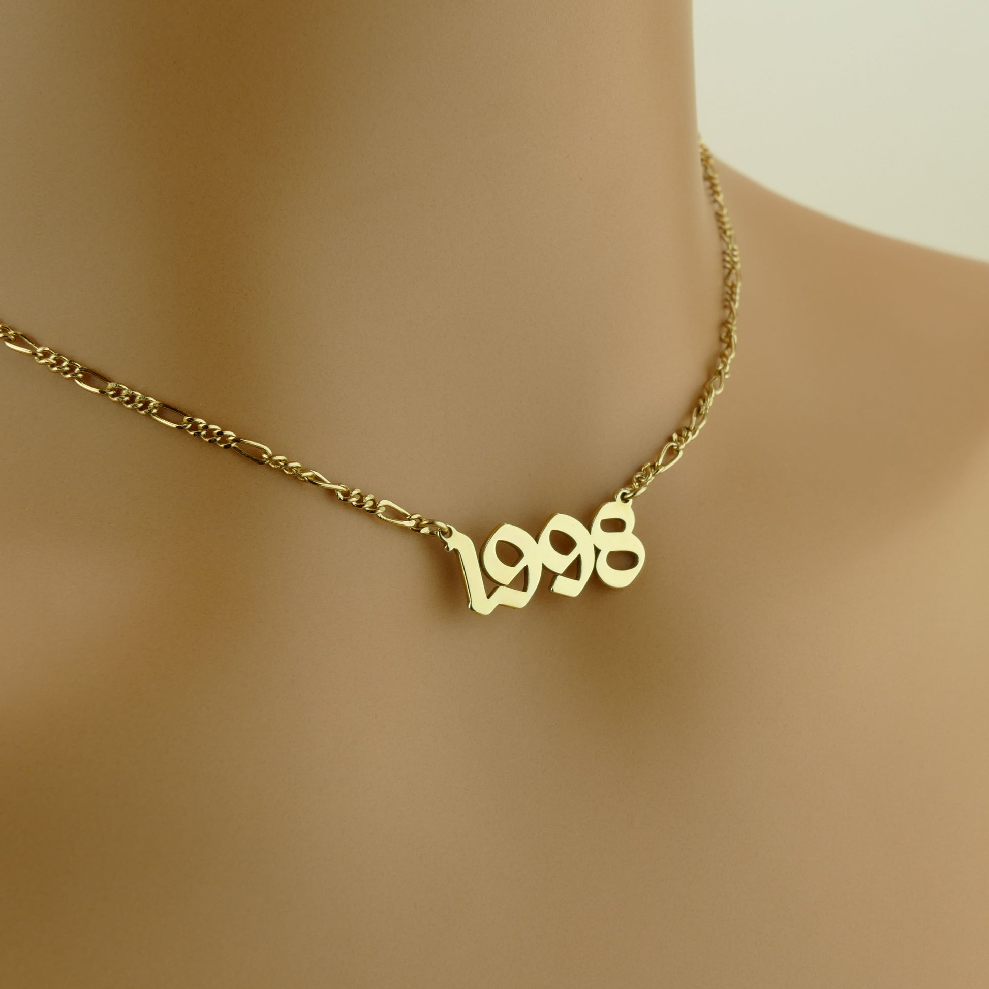 Personalised Birth Year Necklace in Old English Font with Sterling Silver Fargo Chain