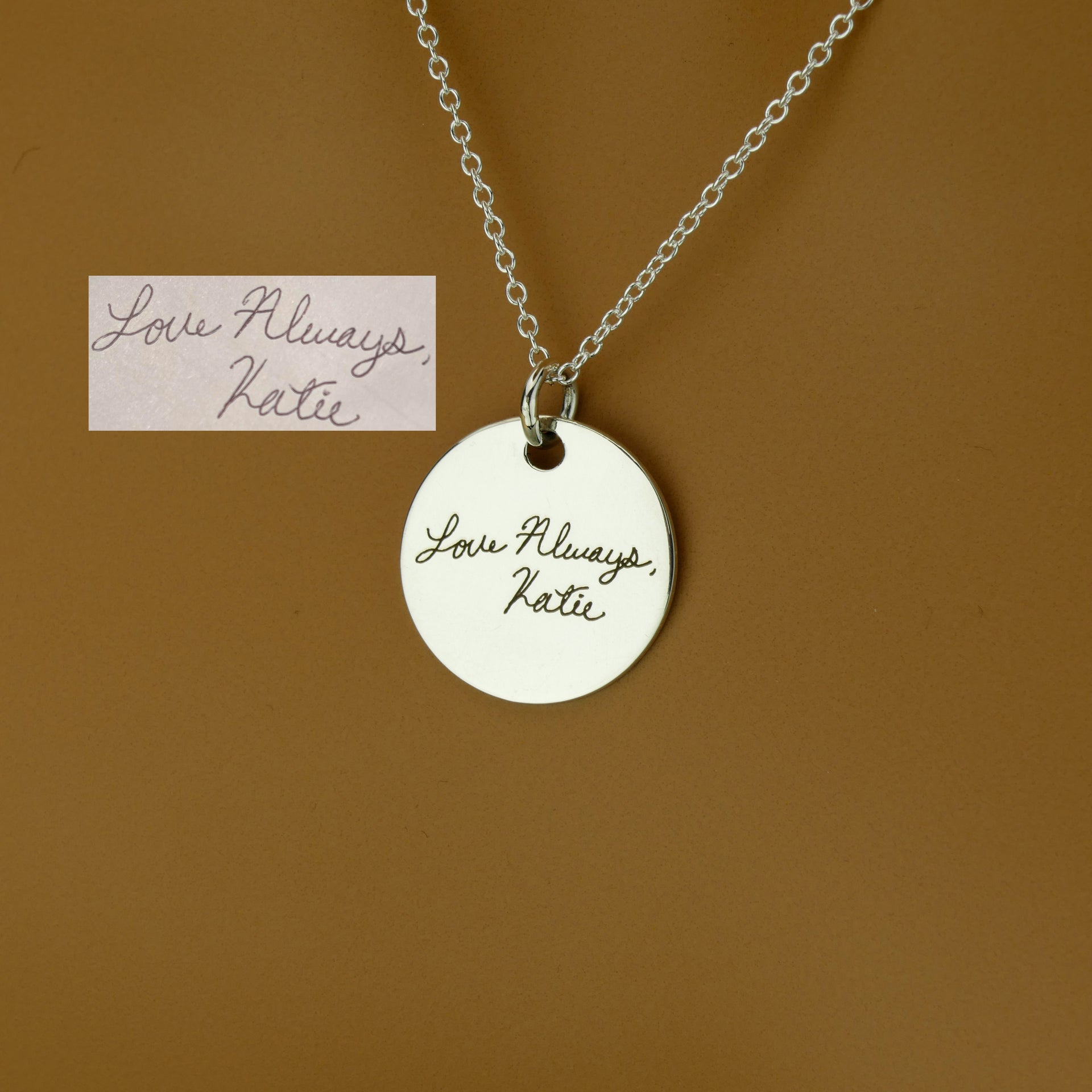 Personalised Handwriting Necklace – Custom Engraved Pendant in Sterling Silver