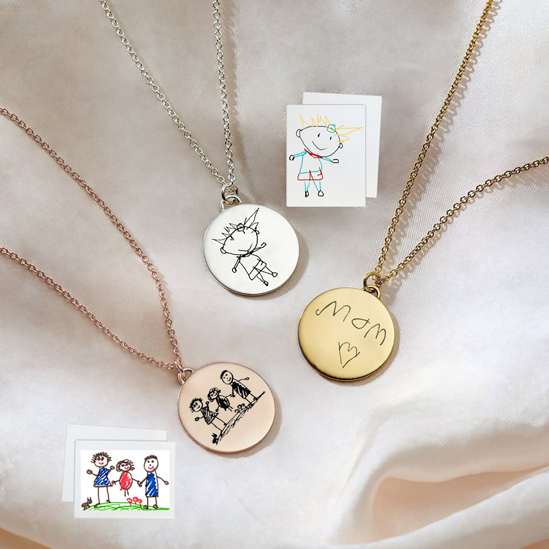 Personalised Kids Drawing Necklace – Custom Engraved Pendant in 925 Sterling Silver by Apsley and Heron