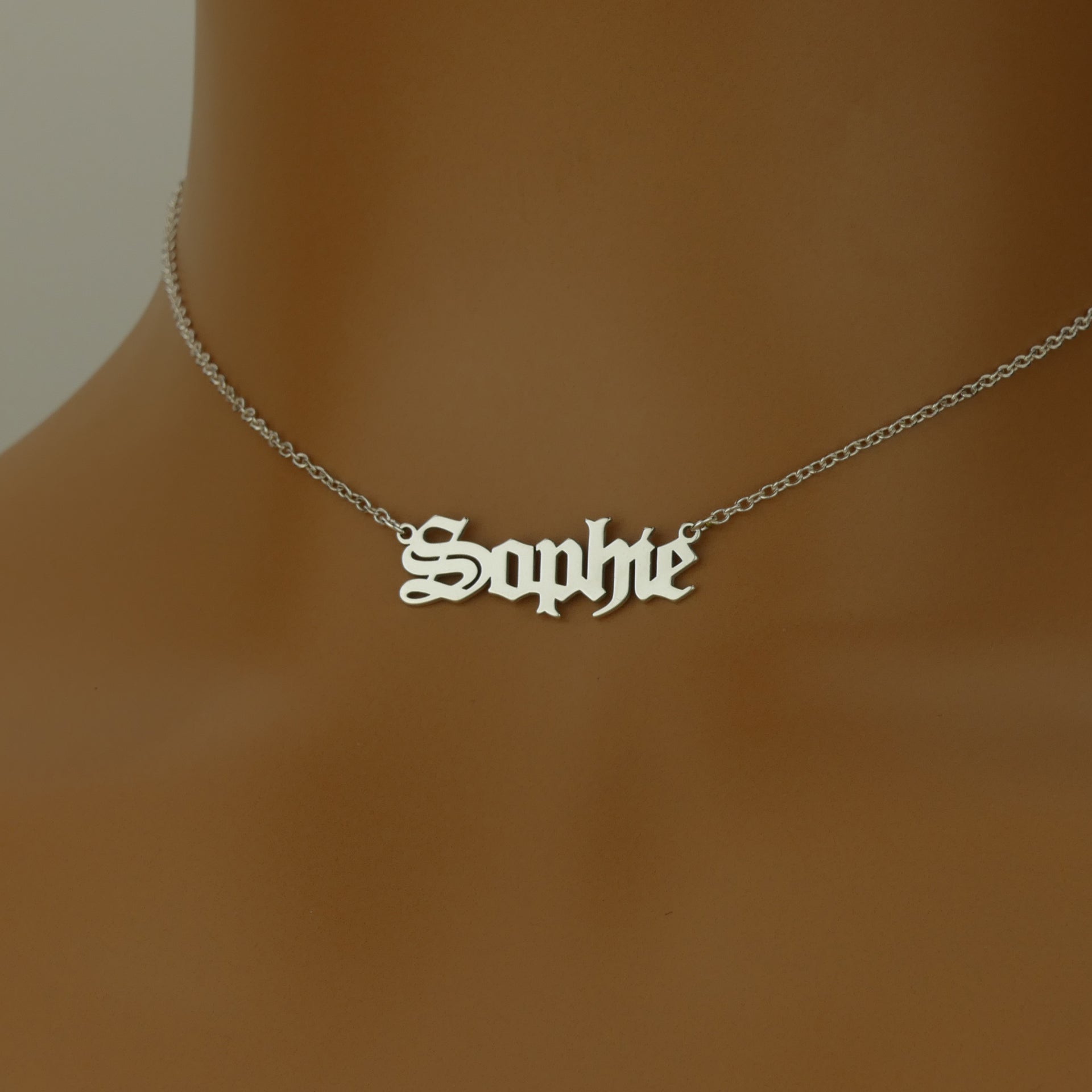 Personalised Old English Gothic Name Necklace – Custom Sterling Silver Jewellery by Apsley and Heron