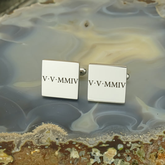 Personalised Roman Numeral Cufflinks in Stainless Steel by Apsley & Heron