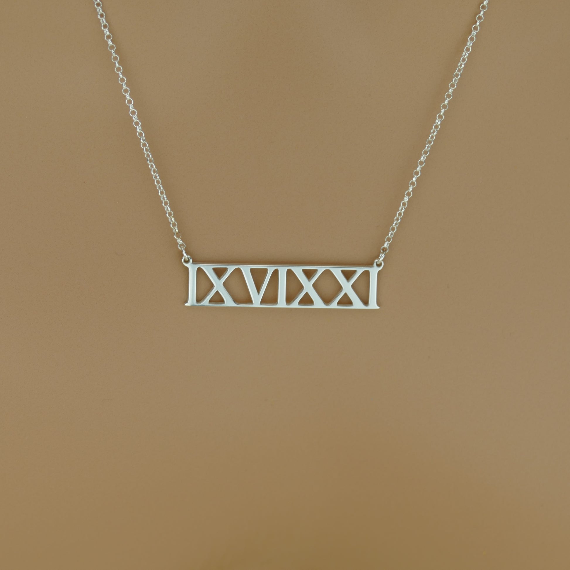 Personalised Roman Numeral Necklace in Sterling Silver by Apsley and Heron