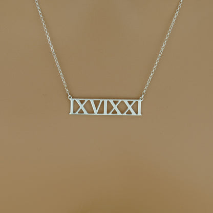 Personalised Roman Numeral Necklace in Sterling Silver by Apsley and Heron