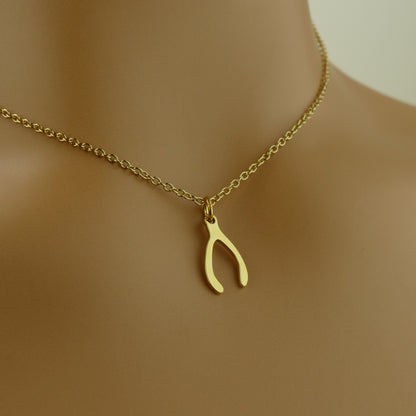 Wishbone Pendant Necklace with 18ct Gold Plating