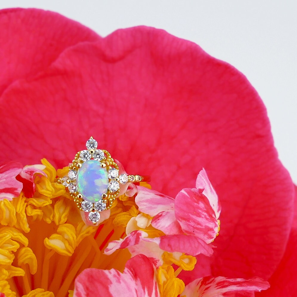 Gold Opal Promise Ring