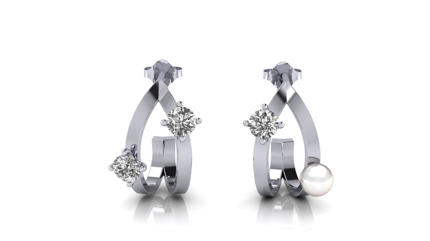 Silver Pearl/Cubic Zirconia Tear Earrings