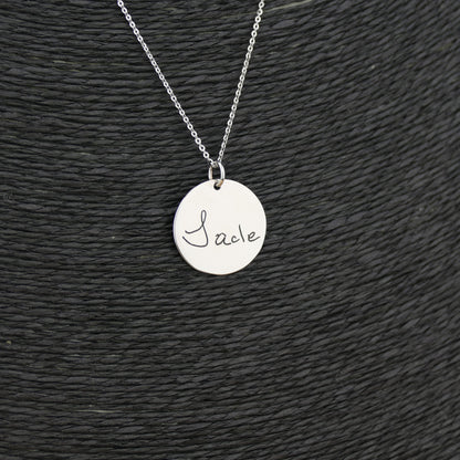 Engraved Round Handwriting Necklace