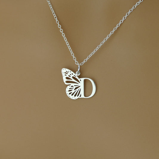 Personalised Butterfly Initial Necklace in Sterling Silver by Apsley and Heron